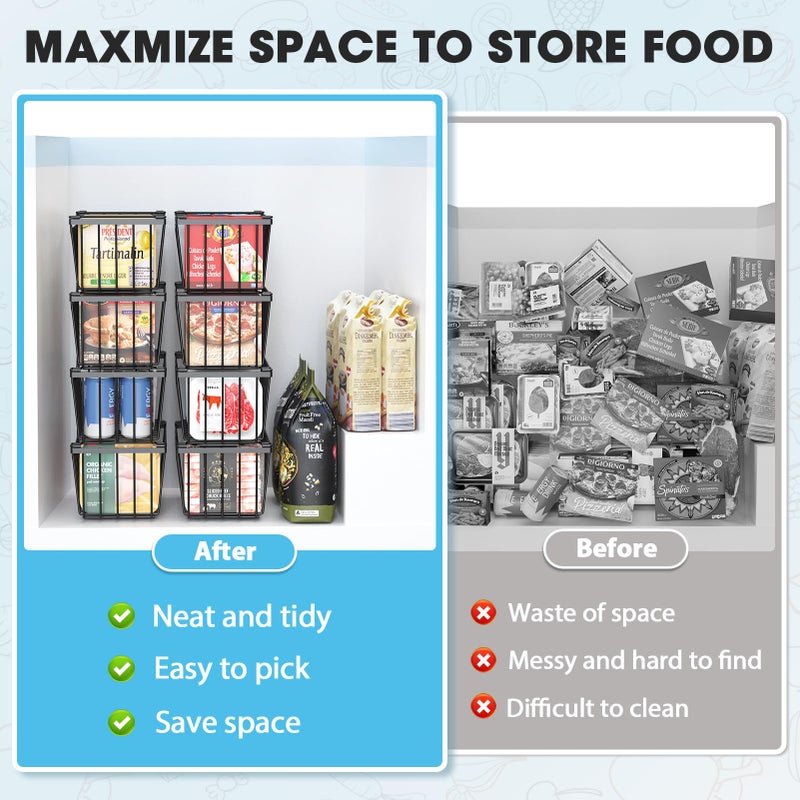 SUNALLY Freezer Organizer Bins  4 Pack Stackable Chest Freezer Organizer for 5-7 Cu.FT Deep Freezer Sort Frozen Meats and Food  Freezer Storage Baskets with Handles Easy Reach from Bottom  Black - Image 5